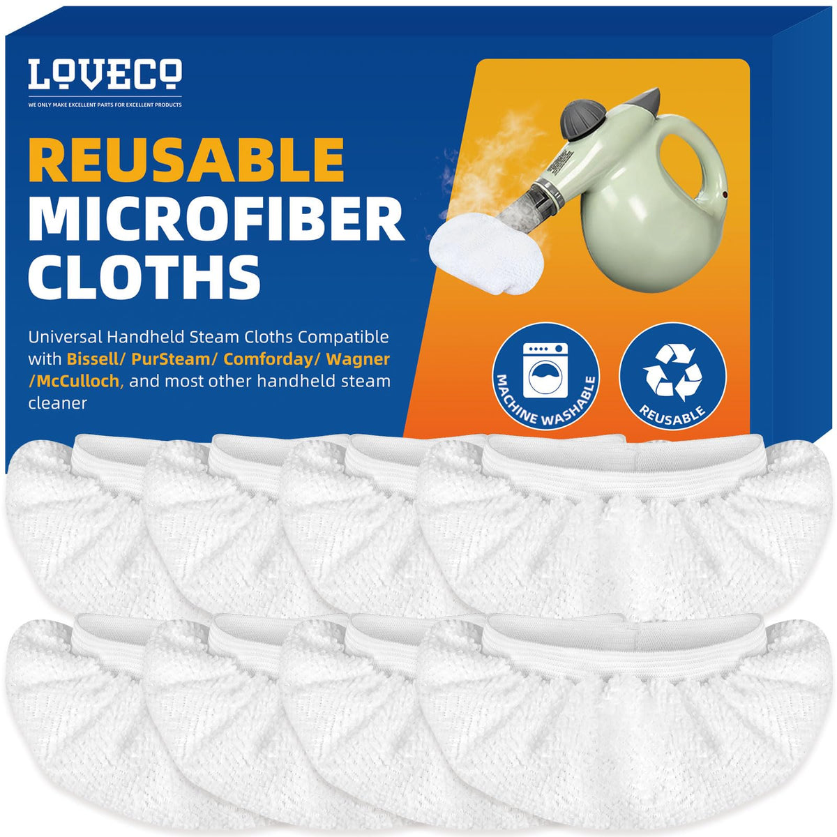 8 Pack Microfiber Steamer Cloth Covers for Steam Mop and Cleaner (8 Count)