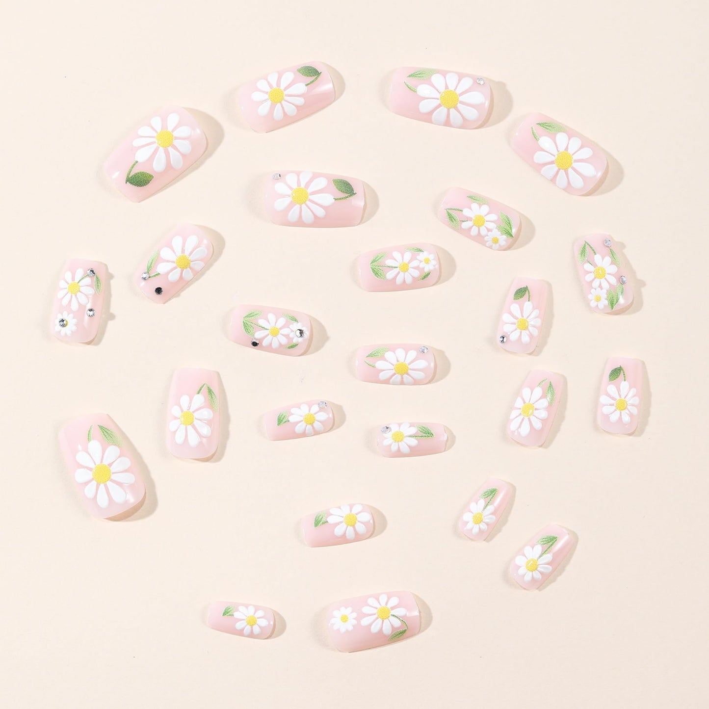 Medium Press on Nails Square Fake Nails Floral Acrylic Nail Press Ons Seeneey Cute Stick on Nail for Women 24pcs