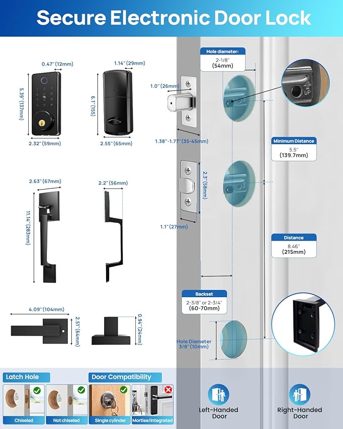 BlackSmith Keyless Entry Door Lock 0.1s Unlock Smart Door Locks for Front Door Set with Front Door Handle, App Unlock, Easy Installation for Front Doors, Hotels, Vacation Rental Homes, Property