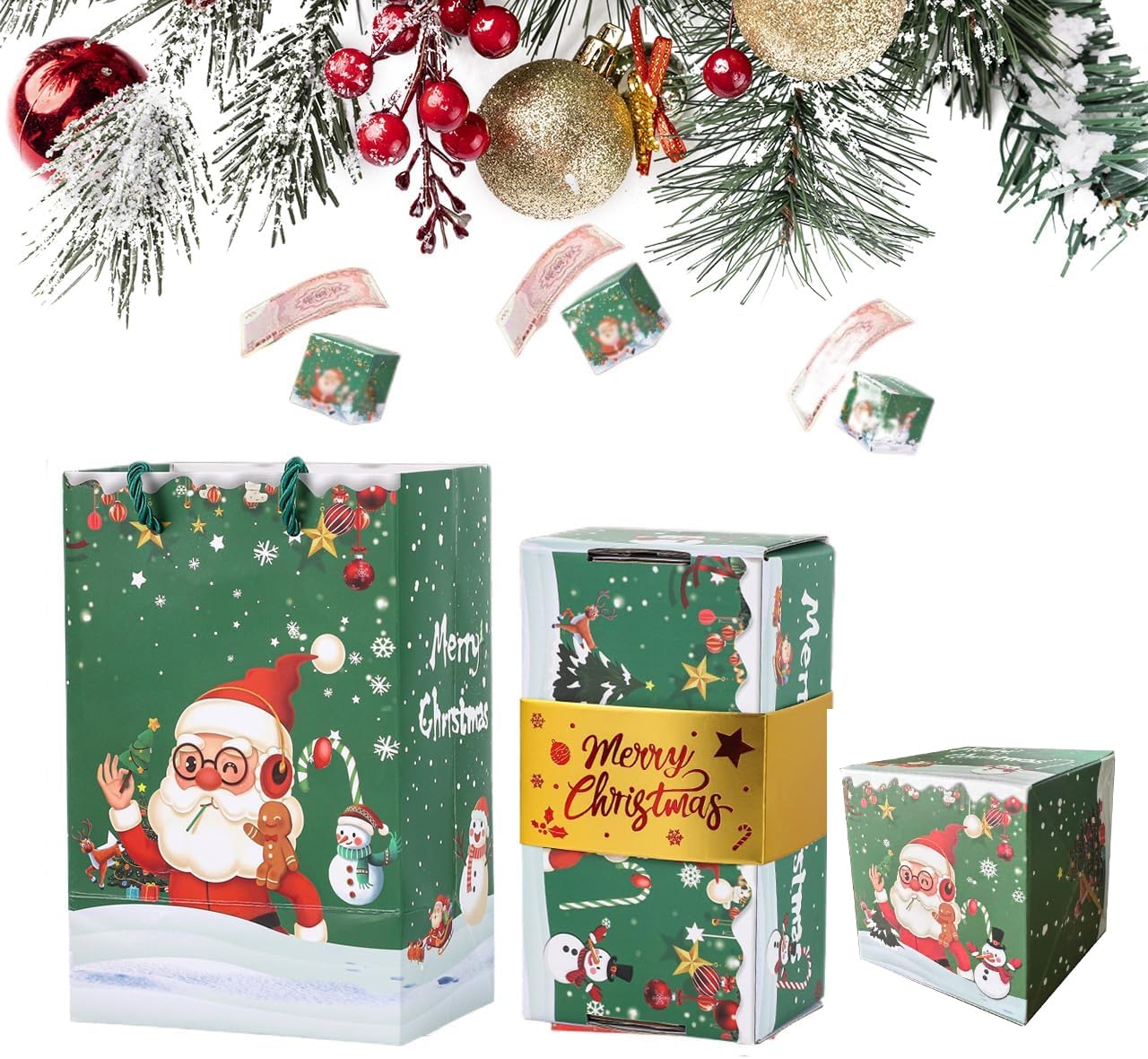2025 New Year Surprise Gift Box Explosion Pop-up Cash, Unique folding and bouncing Gift box, Christmas and Birthday Surprise Explosion Box(12 bounces) (green)