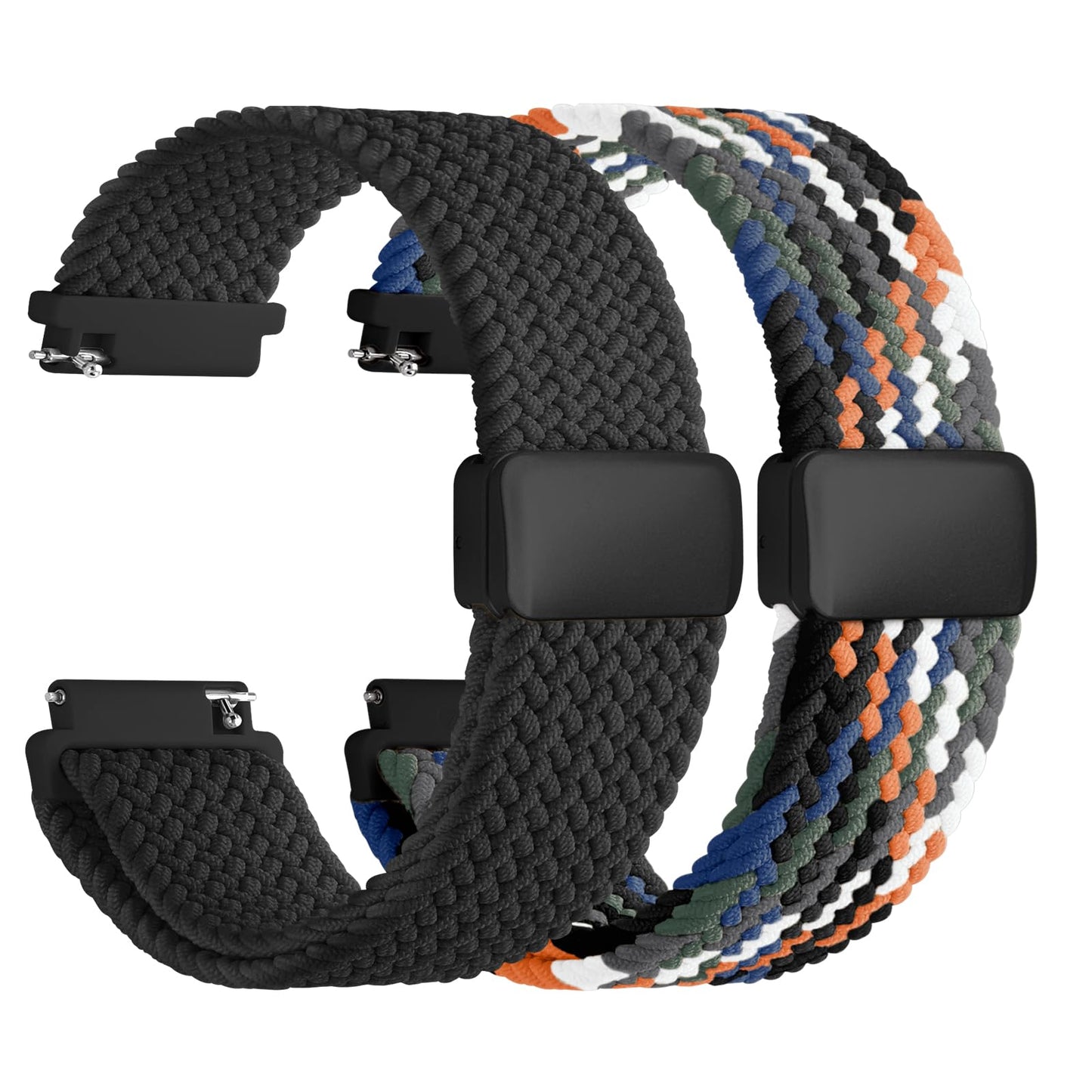 Fullmosa Magnetic Braided Watch Bands - 18mm 20mm 22mm Quick Release Watch Strap, Stretchy Nylon Solo Loop Compatible with Garmin Samsung Galaxy Amazfit for Men Women(20mm, Denim+Black)