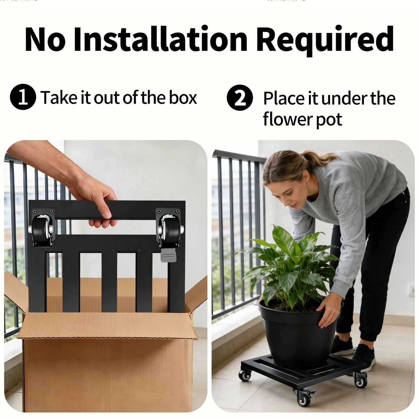 LUBORN Plant Caddy with Wheels 2 Pack, 20'' Heavy Duty Large Metal Rolling Plant Stand with Lockable Caster, Square Plant Dolly Rust-Proof for Large Planters, Holds up 650 Lbs