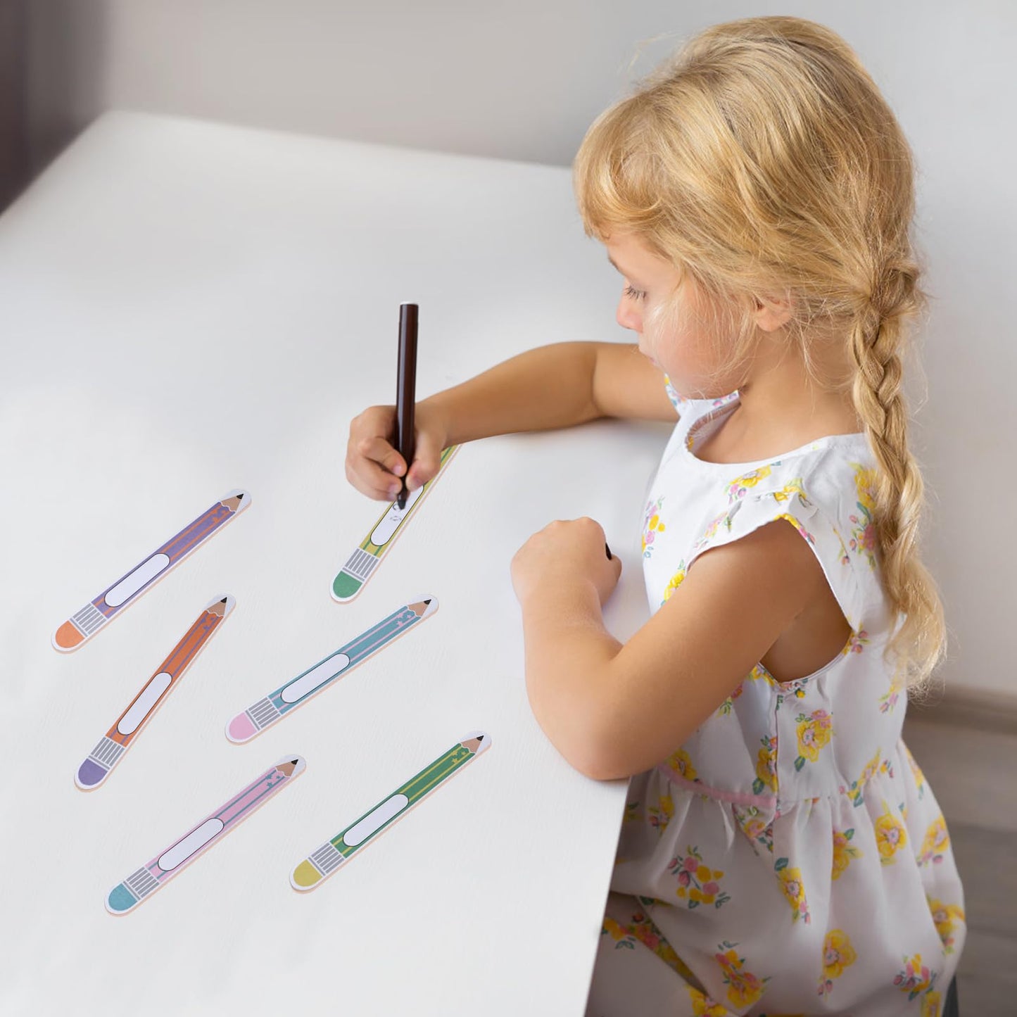 Pencil Flip Name Sticks with Box and Sticker Customized Wooden Stick Stickers Flip Name Sticks for Classroom Management Teacher Essentials Student Educational and Learning Activities,Blue