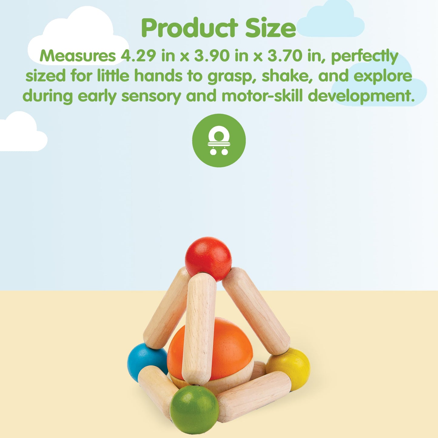 PlanToys® Wooden Clutching Triangle Baby Toy | Montessori Sensory Grasping and Fine Motor Skill Development Activity | Eco Friendly Rattle Toy for Early Exploration