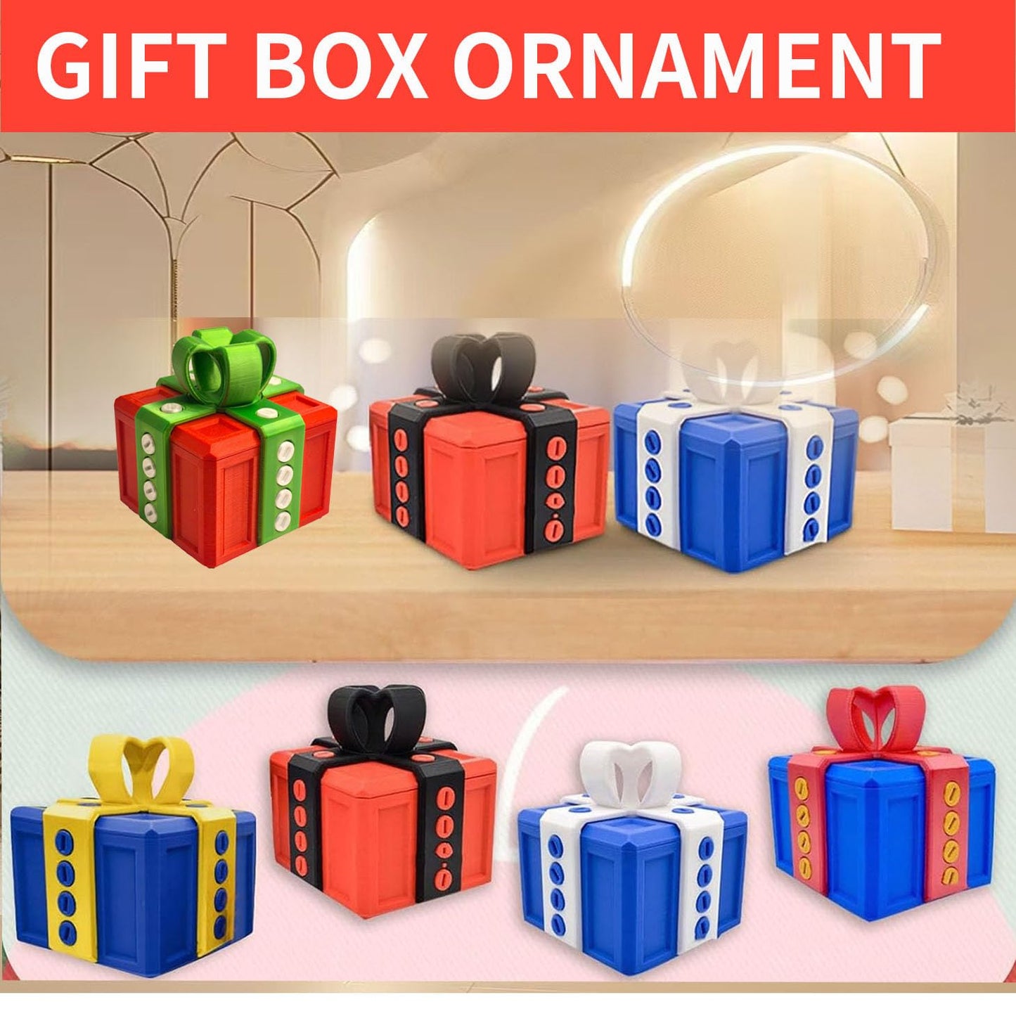 Annoying 3D Printed Gift Box with Screws - Funny Christmas Decoration, Magic Gift Box for Friends (Red and Green, White Button)