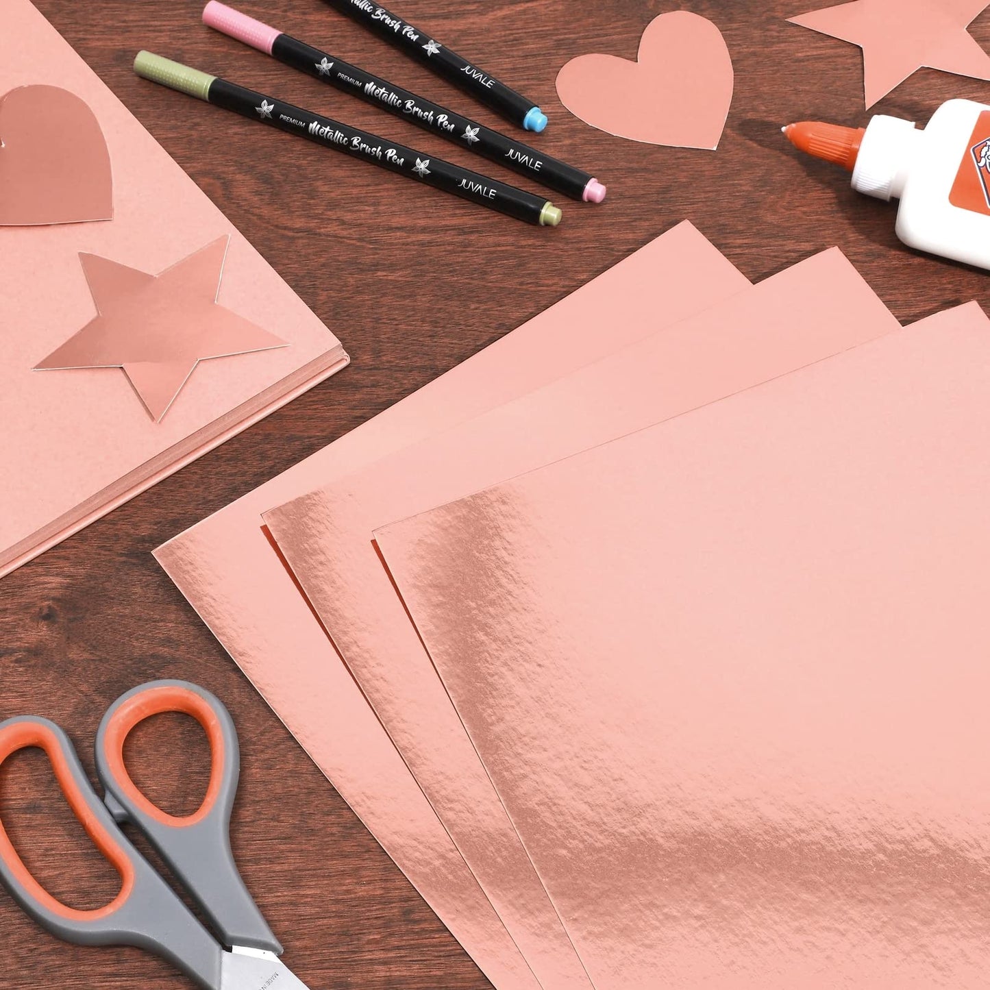 50 Pack Metallic Rose Gold Cardstock Sheets for Arts and Crafts, Single-Sided (8.5 x 11 In)