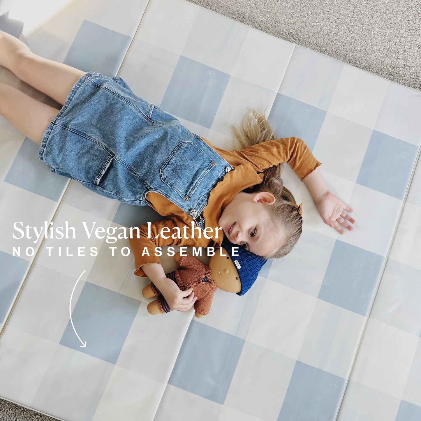 Toddlekind Tumble Mat – Foldable Memory-Foam Play Mat 4 × 6 ft – Cushioned Tumbling, Non-Toxic & Vegan Leather, Easy-Wipe, Portable Baby Play Gym (Blue)