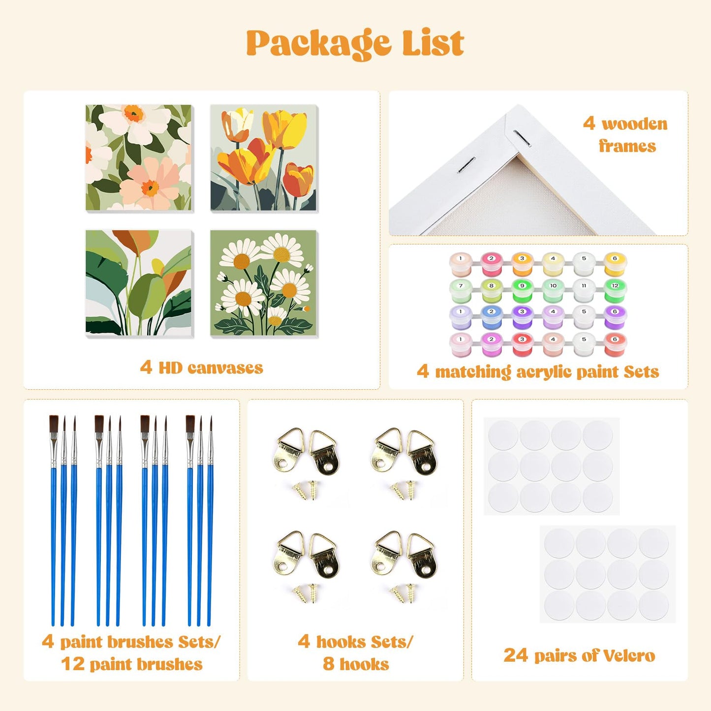 MXJSUA 4 Pack Flowers Green Plant Framed Paint by Numbers Kit with Canvas for Adults Beginner, DIY Acrylic Oil Painting Kits with Brushes for Home Wall Decor Gift (8x8 inch)