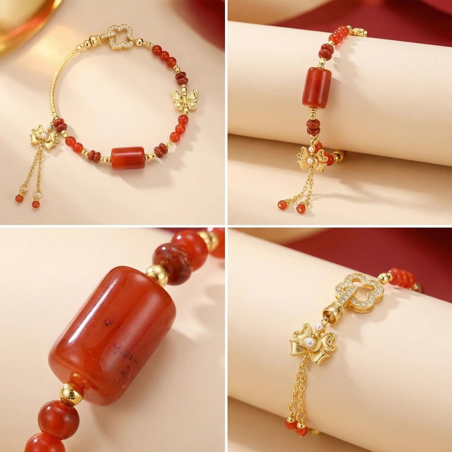 Corajeely Natural Crystal Bead Bracelet, Beaded Bracelets for Women, Comes with Red Agate, Fashion Jewelry Gift