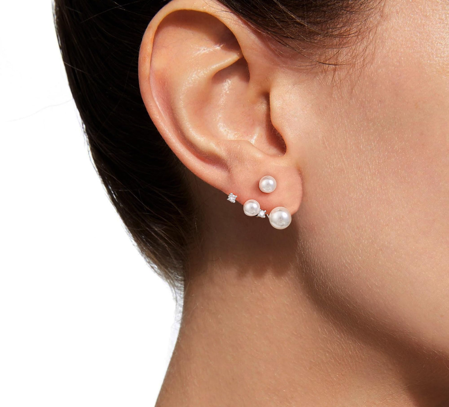 Freekiss Silver Vintage Pearl Ear Jacket Earrings: Dainty Front Back Earrings with Pearl CZ Sterling Silver Plated Bridal Wedding Eearring Set Hypoallergenic Jewelry for Women