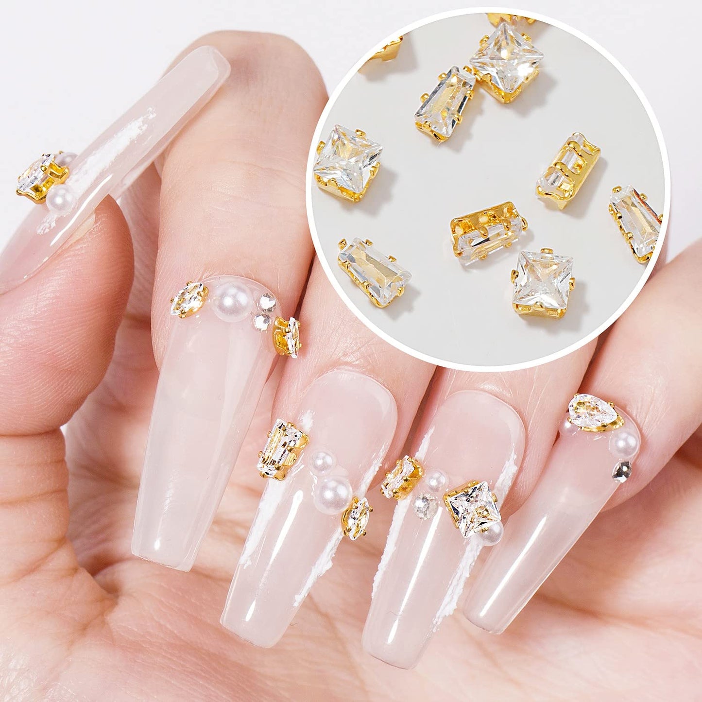 HNUIX 3D Nail Charms and Gems - 120Pcs Copper Metal Zircon, Gold Multiple Shape Smal Crystals Rhinestones, Nail Decorations Accessories for Nails Design