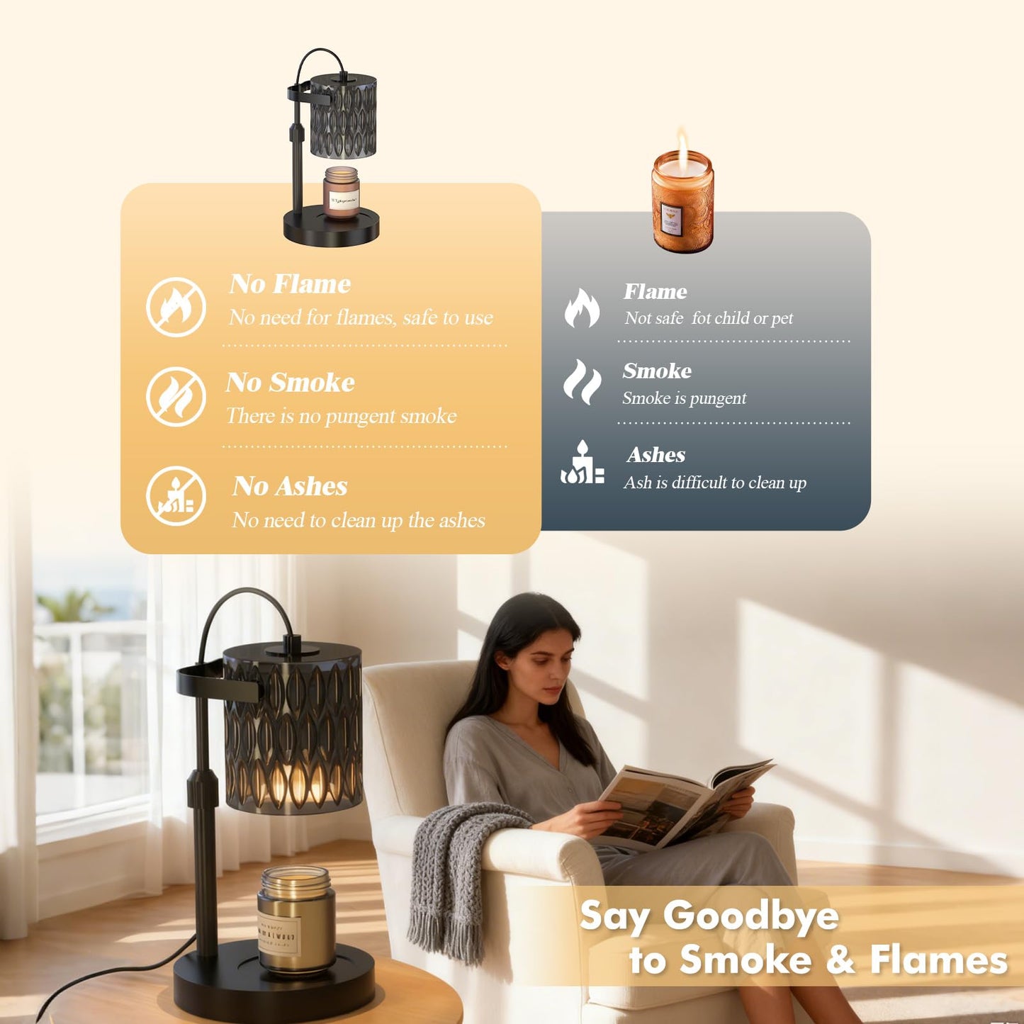 WYghyronic Candle Warmer Lamp with Adjustable Height & Timer - 4-Level Dimmable Wax Warmer for Jar Candles, Includes 2 Bulbs, Elegant Home Decor Gift