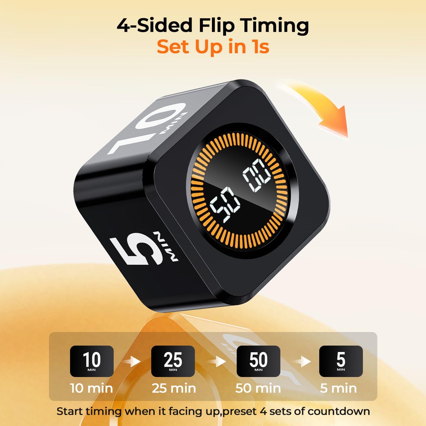 EooCoo Pomodoro Timer Cube, Cool Stuff Gadgets, Visual Timer with Gravity, Countdown 5/10/25/50 Min, Rechargeable Productivity Tool for Office, Classroom, Kitchen, Gym, Yoga, College School Supplies
