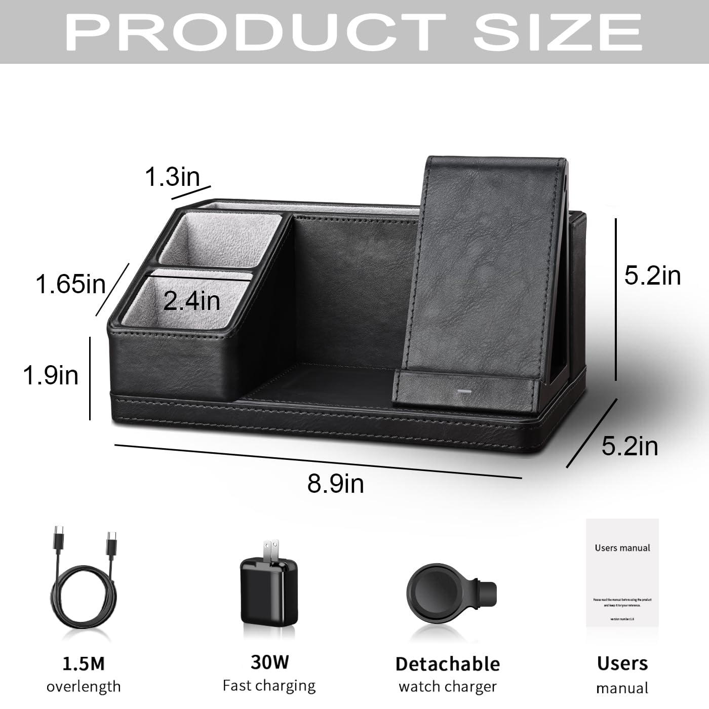 KINGFOM Leather Desk Organizer with Charging Station Multi-Functional Phone Pen Pencil Holder for Desk Desk Organizers and Accessories for Office Home Supplies (L)
