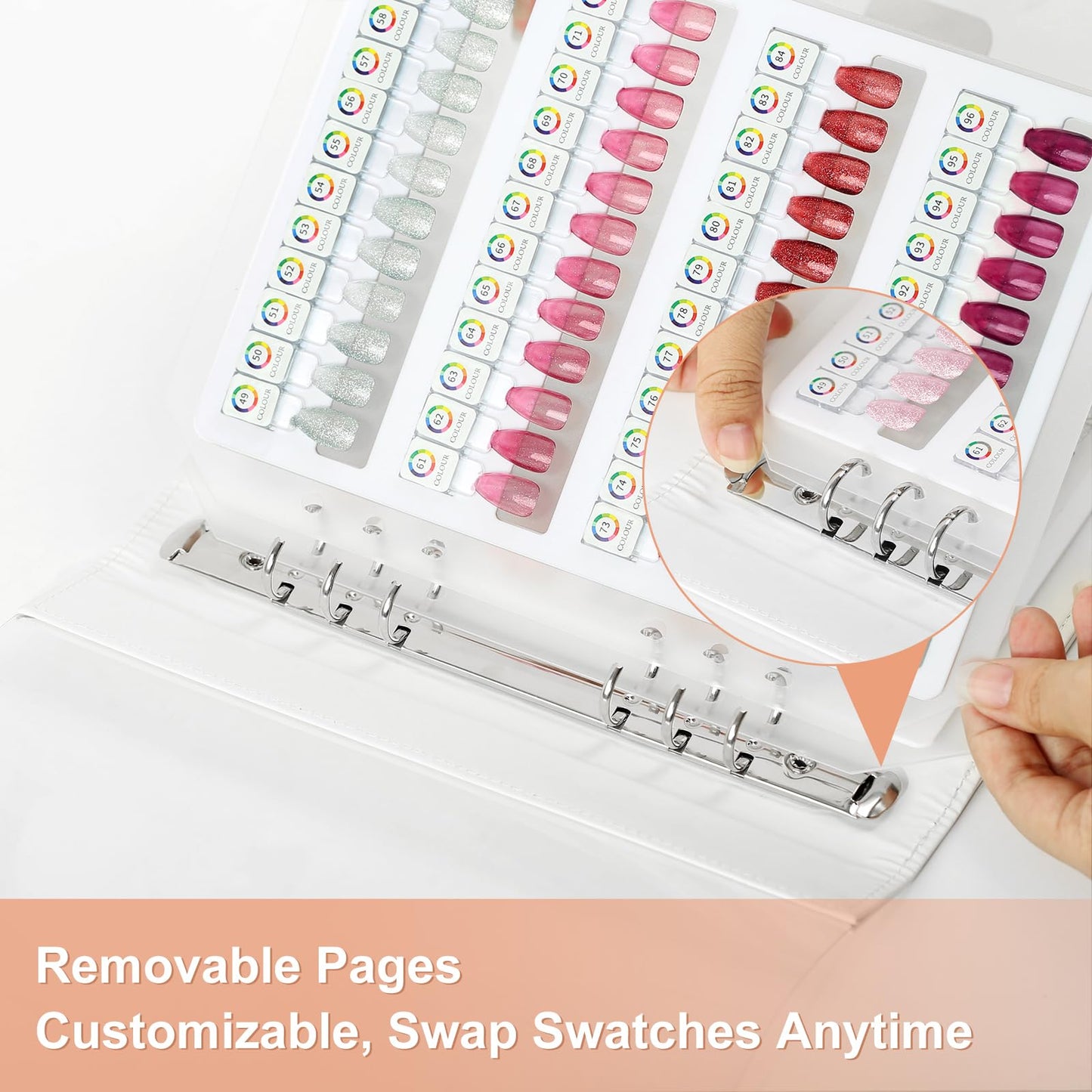 Acrylic Magnetic Nail Color Display Book Inside Page with 48 Magnetic Nail Display Tips for Nail Art Design Pattern Practice and Nail Display (No Cover Only Page)