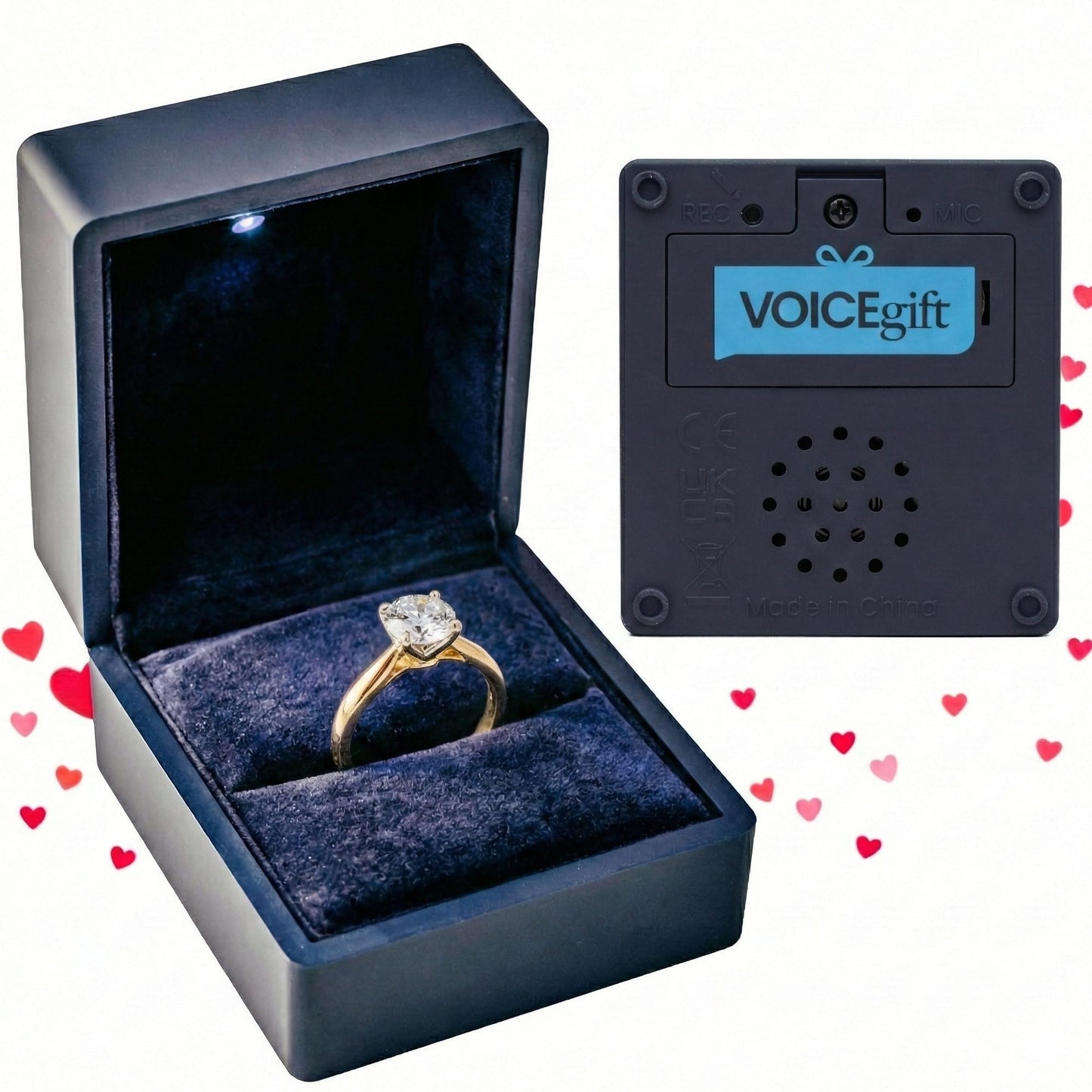 VOICEGIFT Ring Box Recordable Ring Box with LED Light, 60-Second Voice Recorder, Velvet Jewelry Gift Box for Proposal, Engagement, and Keepsake | Midnight Blue