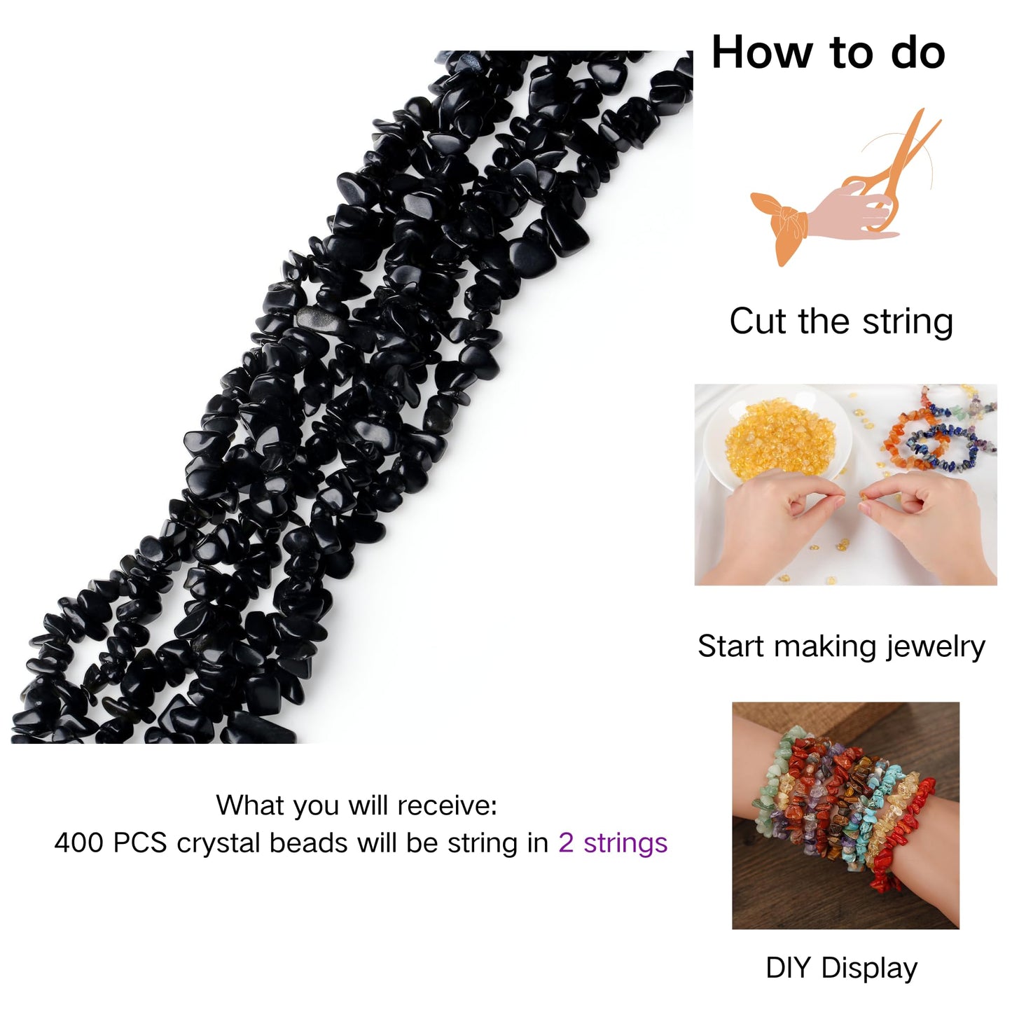 XIANNVXI Black Obsidian Beads, Natural Chip Stone Beads 400Pcs Crystal Bead 5-8mm Irregular Healing Crystal Loose Rocks for DIY Jewelry Making