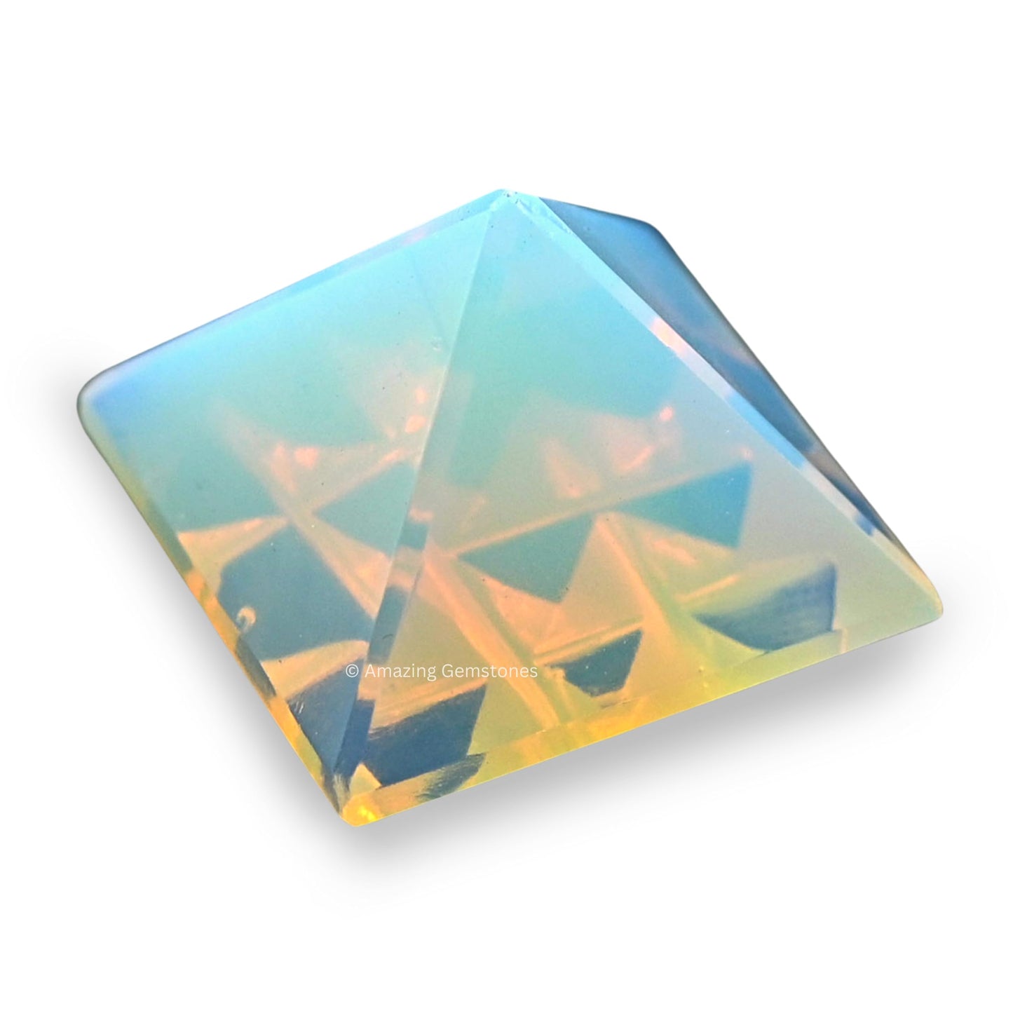 Amazing Gemstone Opalite Crystal Pyramid with 9 Pyramid Plate Bottom - 1" Mini Pyramid Figurine of Natural Stone Pyramid for Meditation, Reiki, Chakra Balancing Vastu Pooja and Crystal Grids