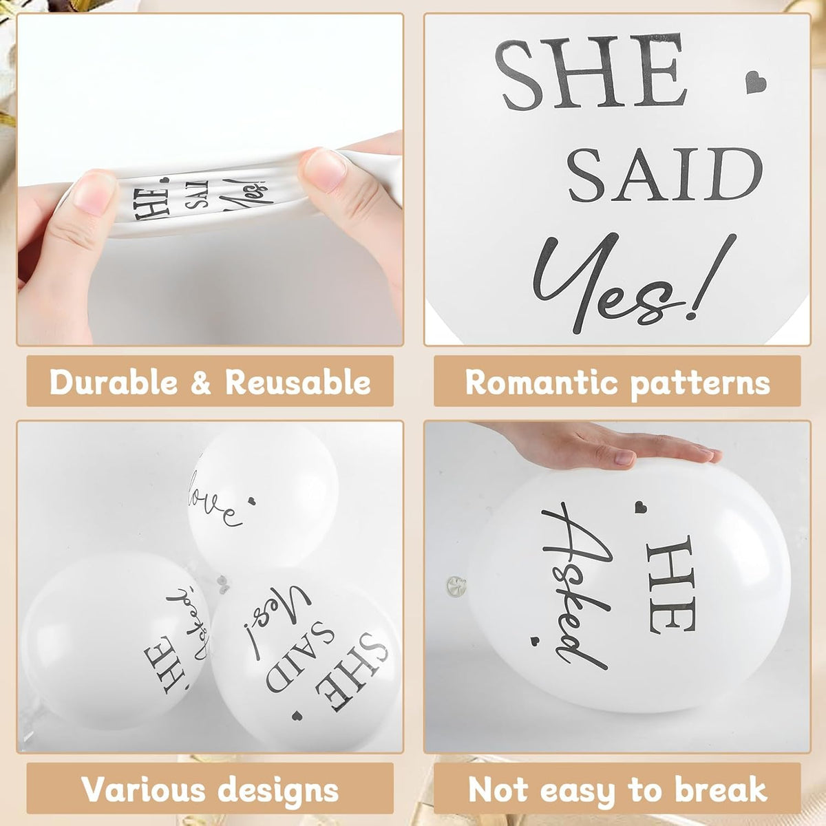54Pcs Engagement Party Balloons Engagement Party Decorations He Asked?She Said Yes Balloon Cream Heart Shape Silver Confetti Latex Balloon for Bridal Shower Wedding Supplies