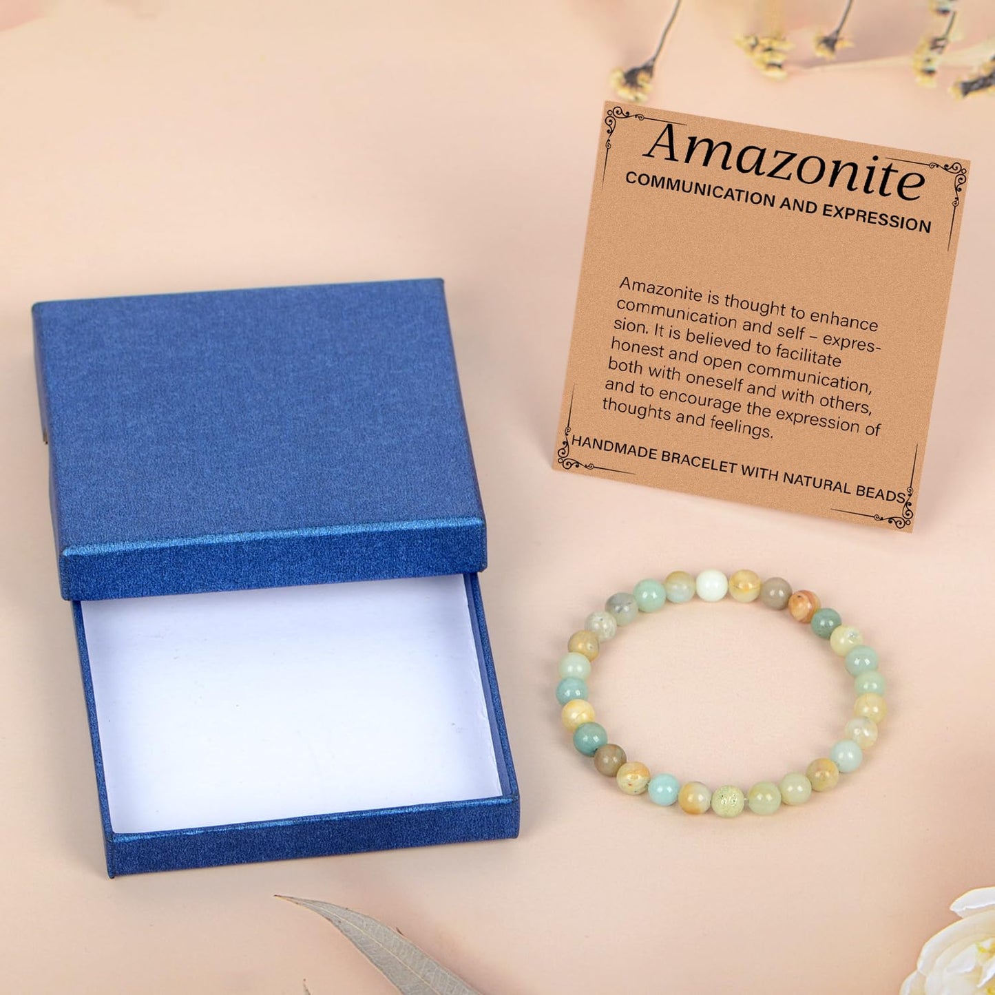 LPBeads Handmade Natural Gemstone Stretch Elastic 6mm Mulitcolor Amazonite Bracelet Healing Crystal Round Stone Beads Jewelry Gifts for Women Men