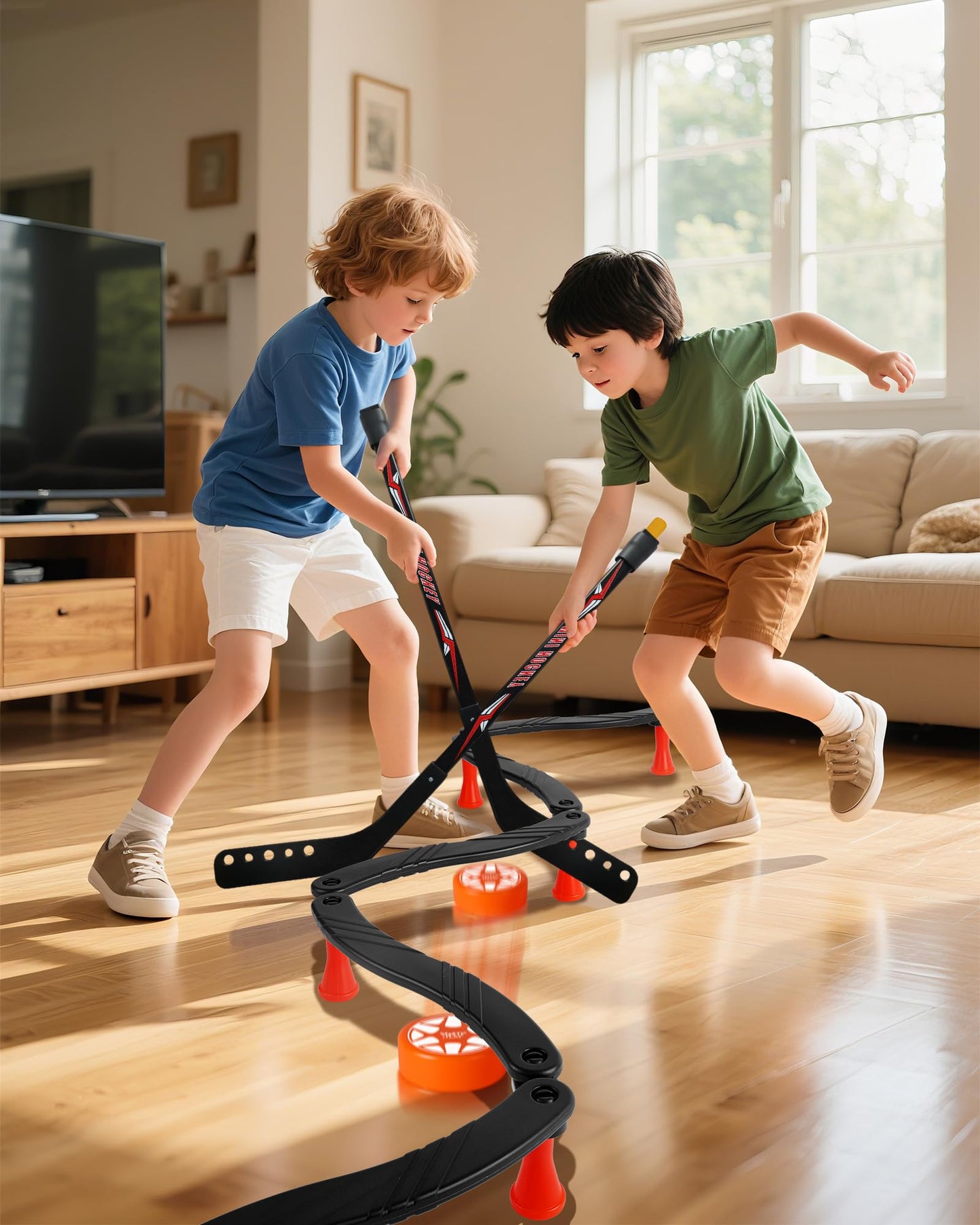 SPORTY PLAY Hockey Stick Handling Trainer – Adjustable Hockey Training Equipment Set with Hover Soccer Ball, Mini Goal & Sticks – Improve Skills & Coordination for Kids & Teens