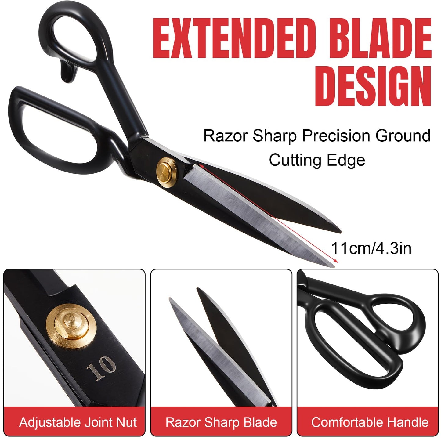 Lasnten 10 Inch Fabric Scissors Heavy Duty Sewing Scissors for Cutting Leather Clothes Tailor Shears Set with Tailors Chalk, Plastic Clips, Sewing Pin for Home Office Artists Dressmakers
