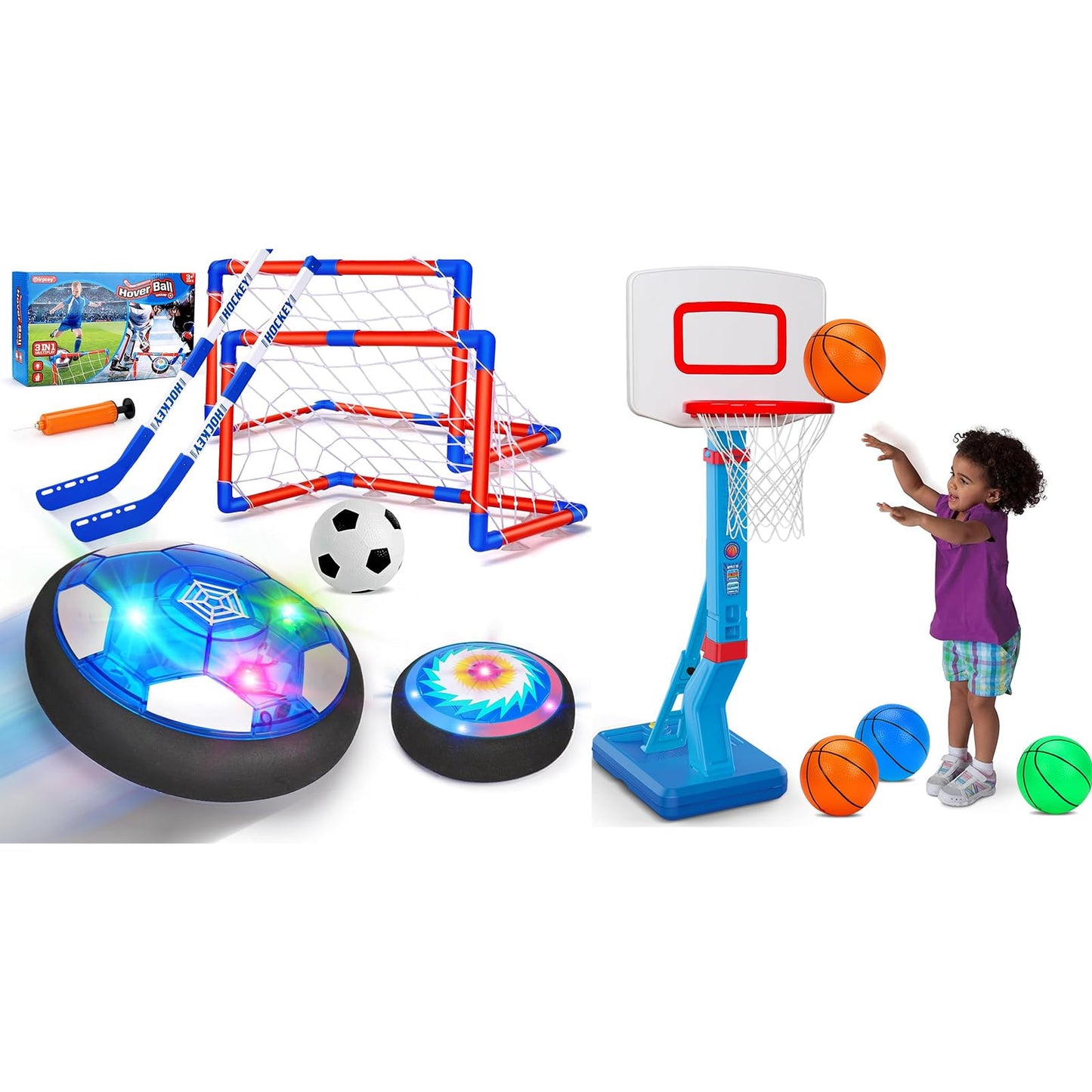 Hover Soccer Ball & Toddler Basketball Hoop