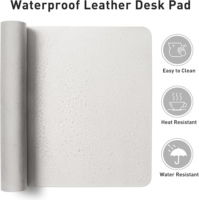 Aothia Leather Desk Pad Protector, Mouse Pad, Office Desk Mat, Non-Slip PU Leather Desk Blotter, Laptop Desk Pad, Waterproof Desk Writing Pad for Office and Home (Off-White,31.5" x 15.7")