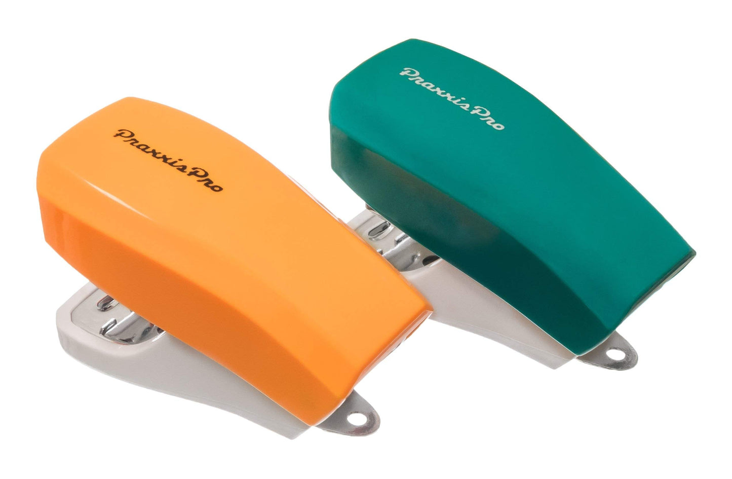 Aria Premium Mini Stapler Set by PraxxisPro - with Built-in Staple Removers, 2000 Standard Staples Included - for Office, School, and Travel, Set of 2, Orange & Green