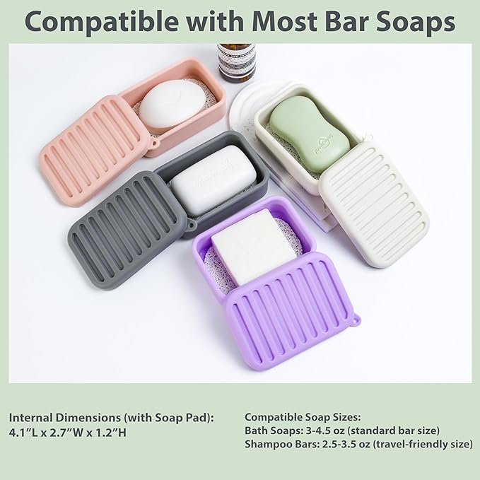 2PC Portable Leakproof Travel Soap Case, Silicone Travel Soap Case, Compact Soap Holder with Drainage Layer, Travel Soap Holder for Camping, Gym, Outdoor (Coral-Red&Deep-Gray)