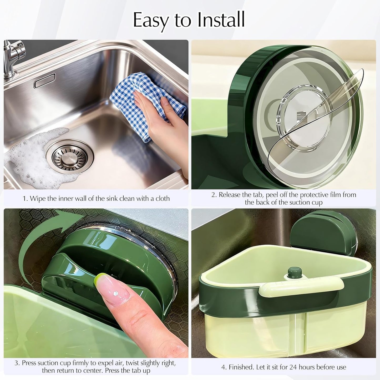 Yeguwithu Suction Cup Corner Sink Strainer, Upgraded Press Sink Drainer Basket, Plastic Sponge Holder, Sink Strainer Basket, Corner Sink Trash Catcher for Kitchen Bathroom, Green