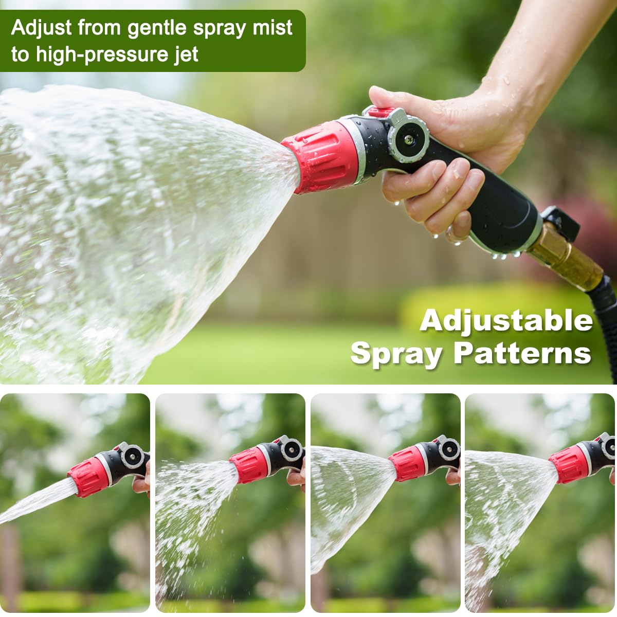 FANHAO Metal Thumb Control Adjustable Nozzle with 30% Higher Water Flow, Heavy Duty Garden Hose Nozzle High Pressure Water Nozzle, Adjustable Spray Patterns for Lawn Watering, Car Washing, Cleaning