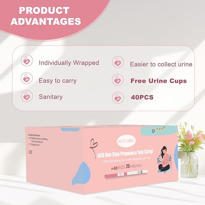 Pregnancy Test Strips with Urine Cups, hCG Detection Home Pregnancy Test, Sensitive & Over 99% Accurate, 40 Count Individually Wrapped, Rapid Pregnancy Tests Kit 5mm Wider 25mIU/mL