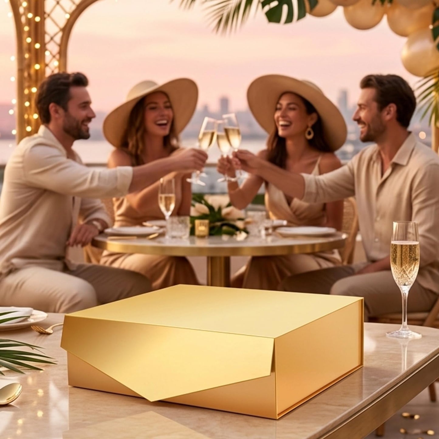 JINGUAN 5 Extra Large Gift Boxes with Lids, 16.3x14.2x5 Inches, Gold, Bridesmaid, Christmas Magnetic Gift Boxes for Clothes and Large Gifts