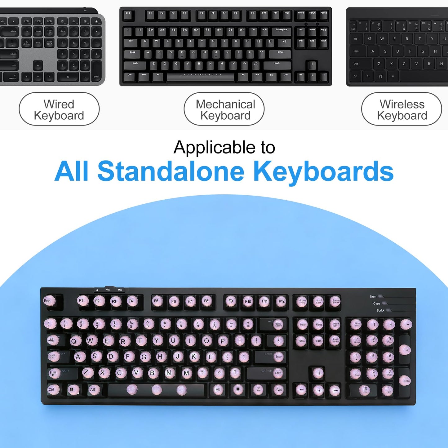 Raised Keyboard Stickers for Long Nails, Bling Keyboard Bubbles for Women with Letters, Soft Silicone Nail Art Typing Keycaps for Desktops (Pink, 128pcs)