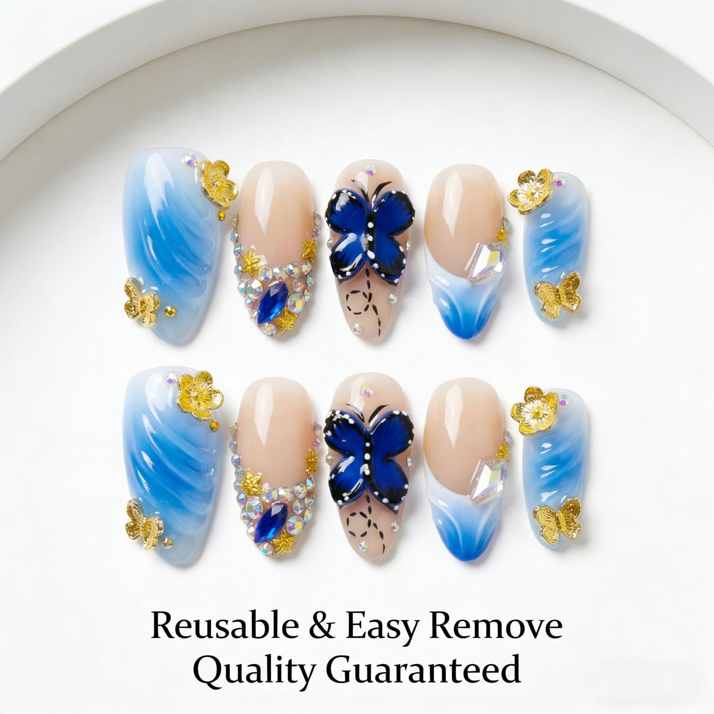 Handmade Press on Nails Almond Shape 3D Cute Glue on Nails for Women, Luxury Homemade Press on Nail Art Design, Fake Nails with 3D Nail Charms Size M 9