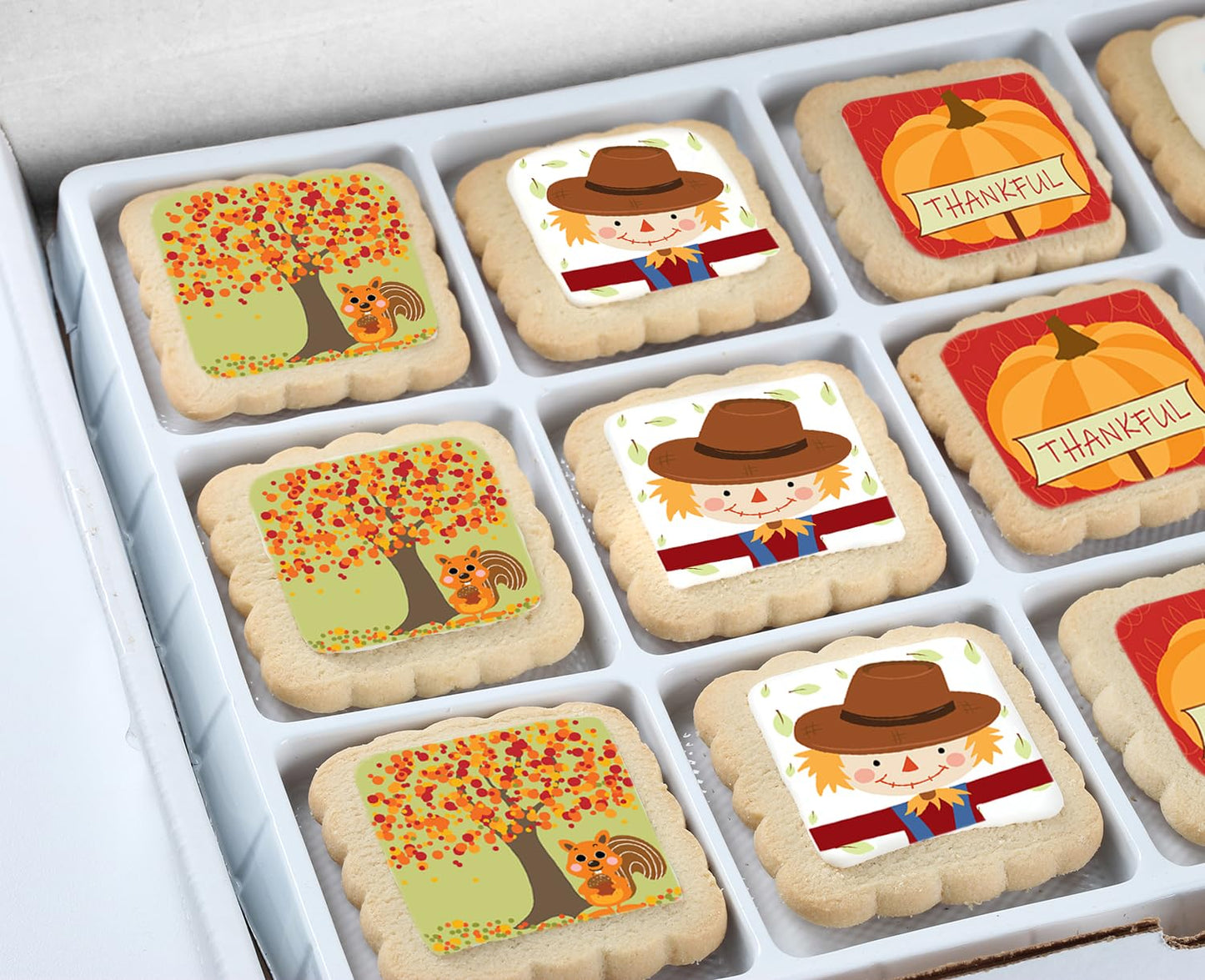 Thanksgiving Cookies 12 Pack Decorated | INDIVIDUALLY WRAPPED Sugar Cookies | Gift Basket Pumpkin Turkey Scarecrow | Nut Free