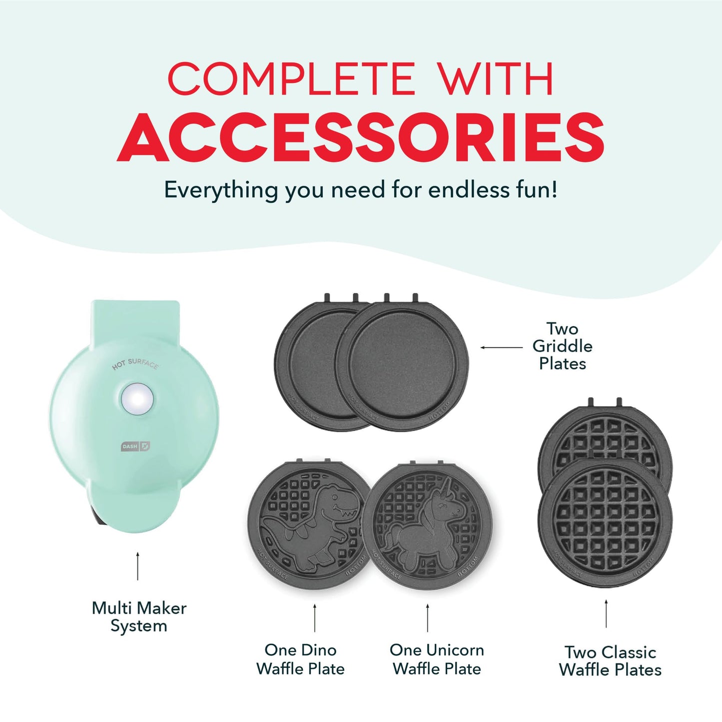 Dash MultiMaker® Mini System - Compact Waffle Maker for Family Breakfasts - Removable Griddle Plates & nonstick surface - 6 Plates - Aqua