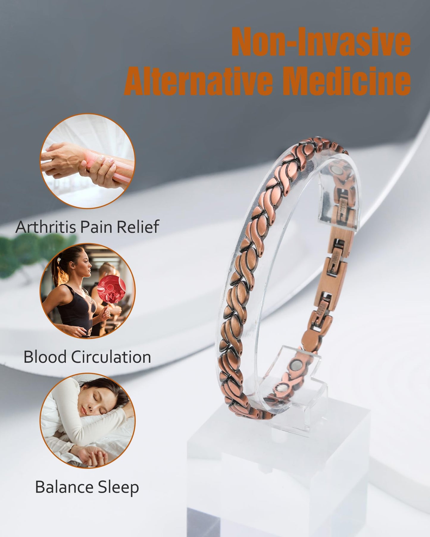 Jecanori 99.99% Pure Copper Bracelets for Women, Copper Magnetic Bracelets With Ring, Ideal Gift