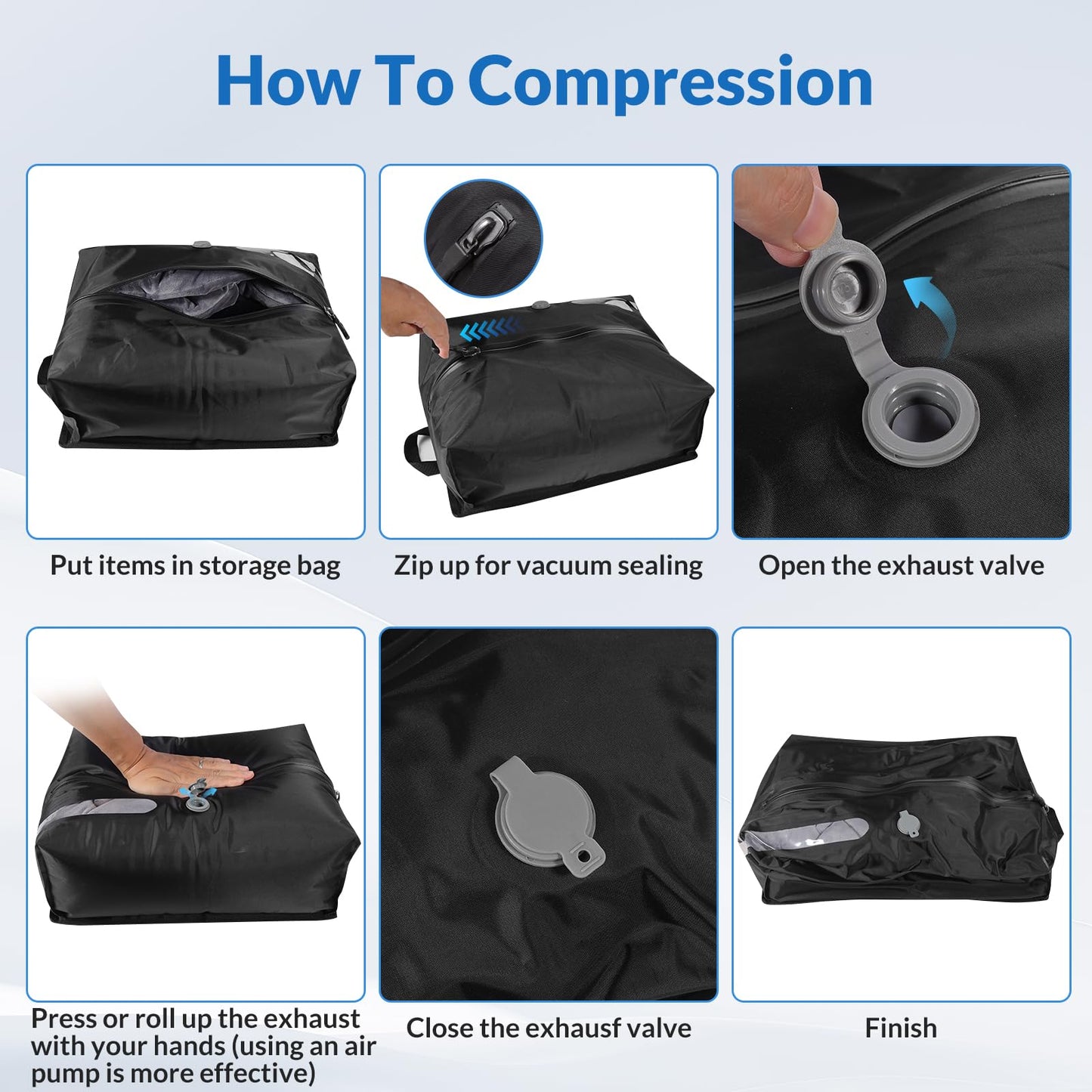 Reusable TPU Travel Vacuum Compression Bags - Waterproof Space Saver Bags for Luggage, Suitcase, Backpack, Storage Organizer (No Pump Required, 2 Pack, Black)