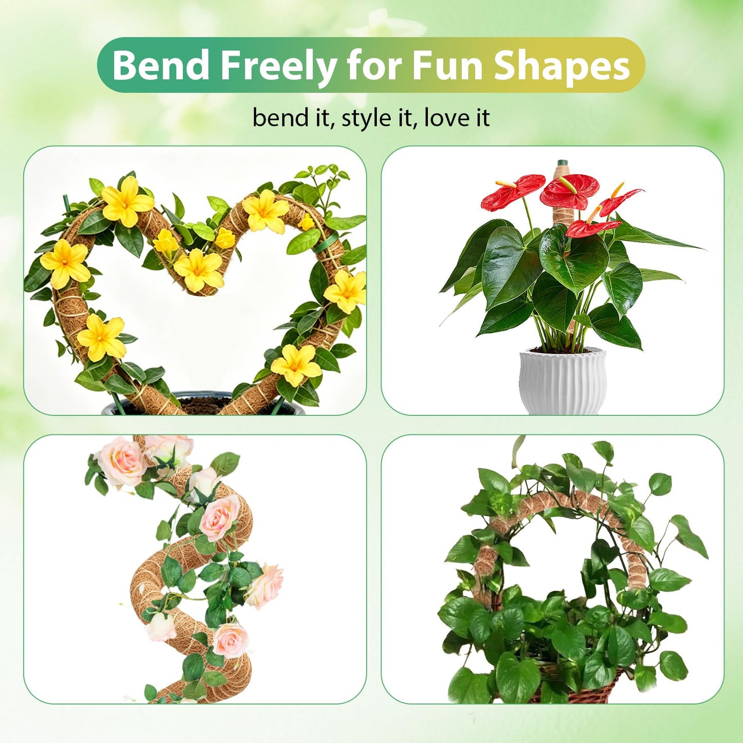 Growvy 2 Pack Bendable Moss Pole, 48" DIY Shape Monstera Plant Support for Climbing Indoor Plants, Coco Coir Plant Support Stake for Monstera, Pothos, Philodendron & Indoor Potted Vines