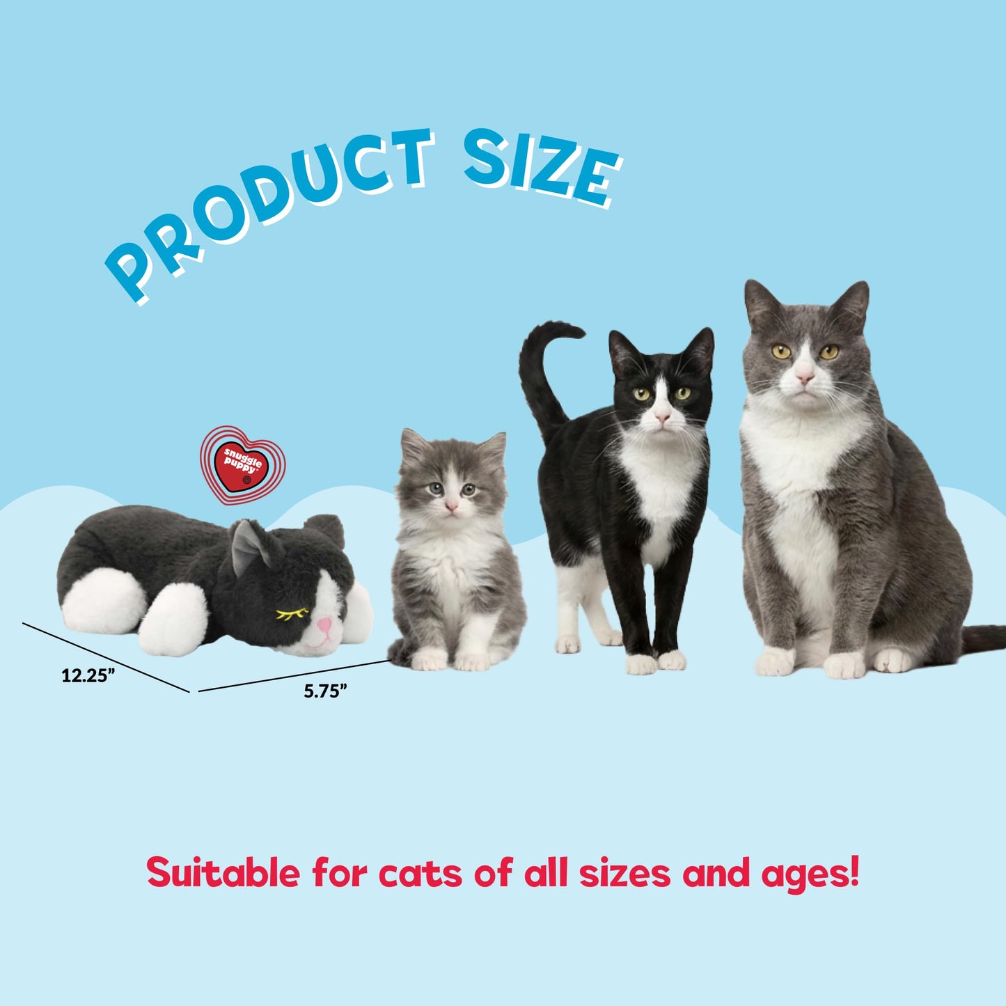 Snuggle Kitty Heartbeat Cat Toy for Kittens and Cats with Real-Feel Pulse and Heat Pack, Calming Sleep Aid for Cat Anxiety, New Kitten Essentials - Grey and White
