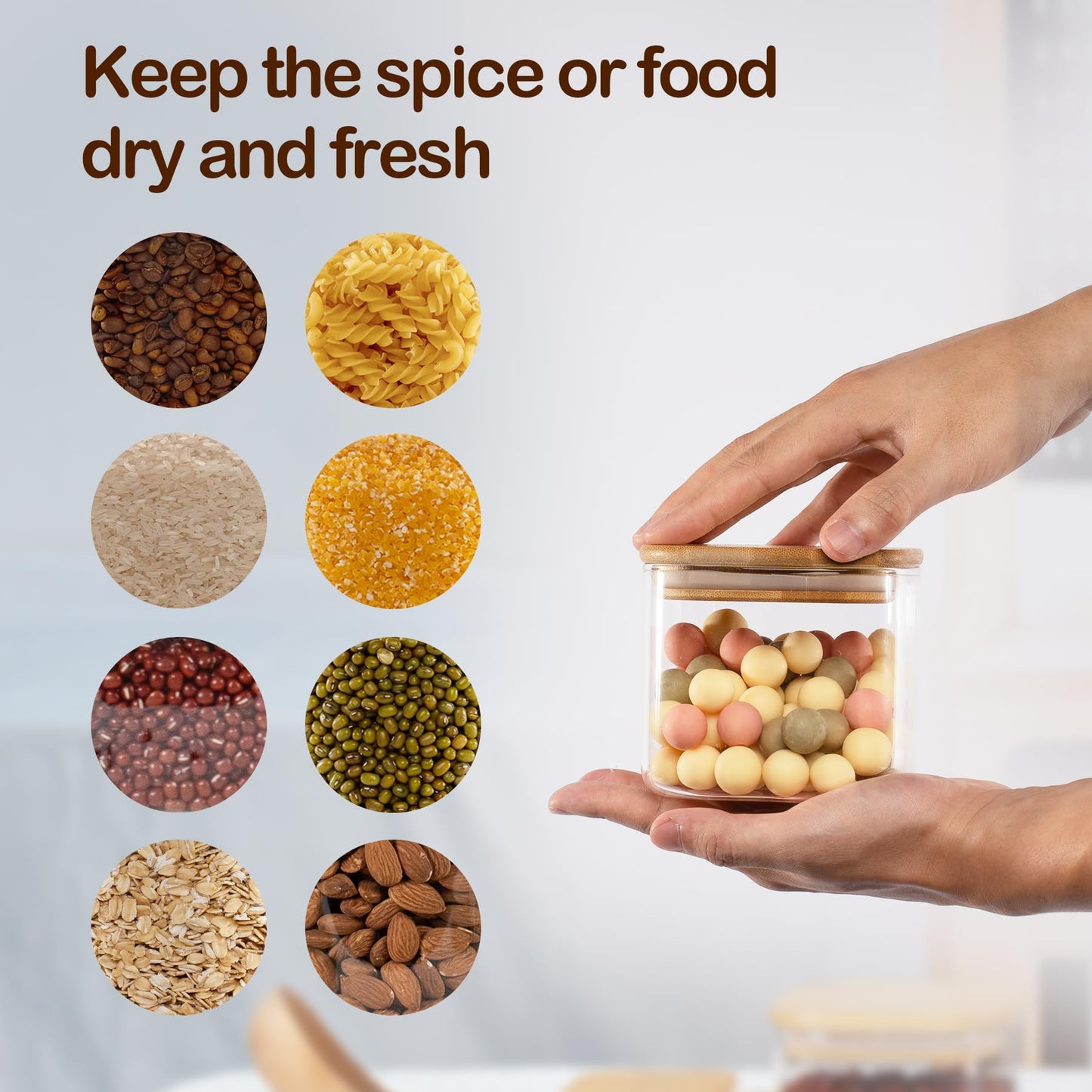 D2scrma 22oz Airtight Square Spice Containers with Bamboo Lid Set of 6 (650ml) Kitchen Pantry Organization Jar Stackable Spice Jar, for Sugar, Tea, Cookies and Coffee beans (‎with Black Lable)
