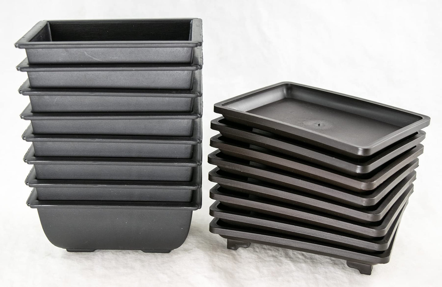 8 Sets Rectangular Plastic Shohin Bonsai Training Pot, Cactus & Succulent Planter + Tray 5 inches x 3.5 inches x 2 inches , Black