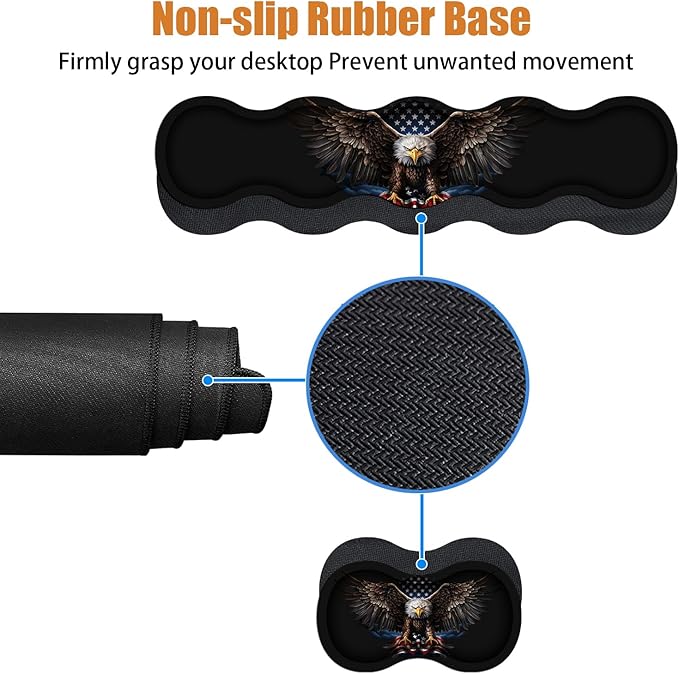 4 in 1 Ergonomic Keyboard Wrist Rest & Mouse Pad Wrist Rest Set, Large XXL Gaming Desk Mat 31.5"x 11.8" with Non-Slip Base, Memory Foam for Home Office Study Gaming, American Flag Bald Eagle