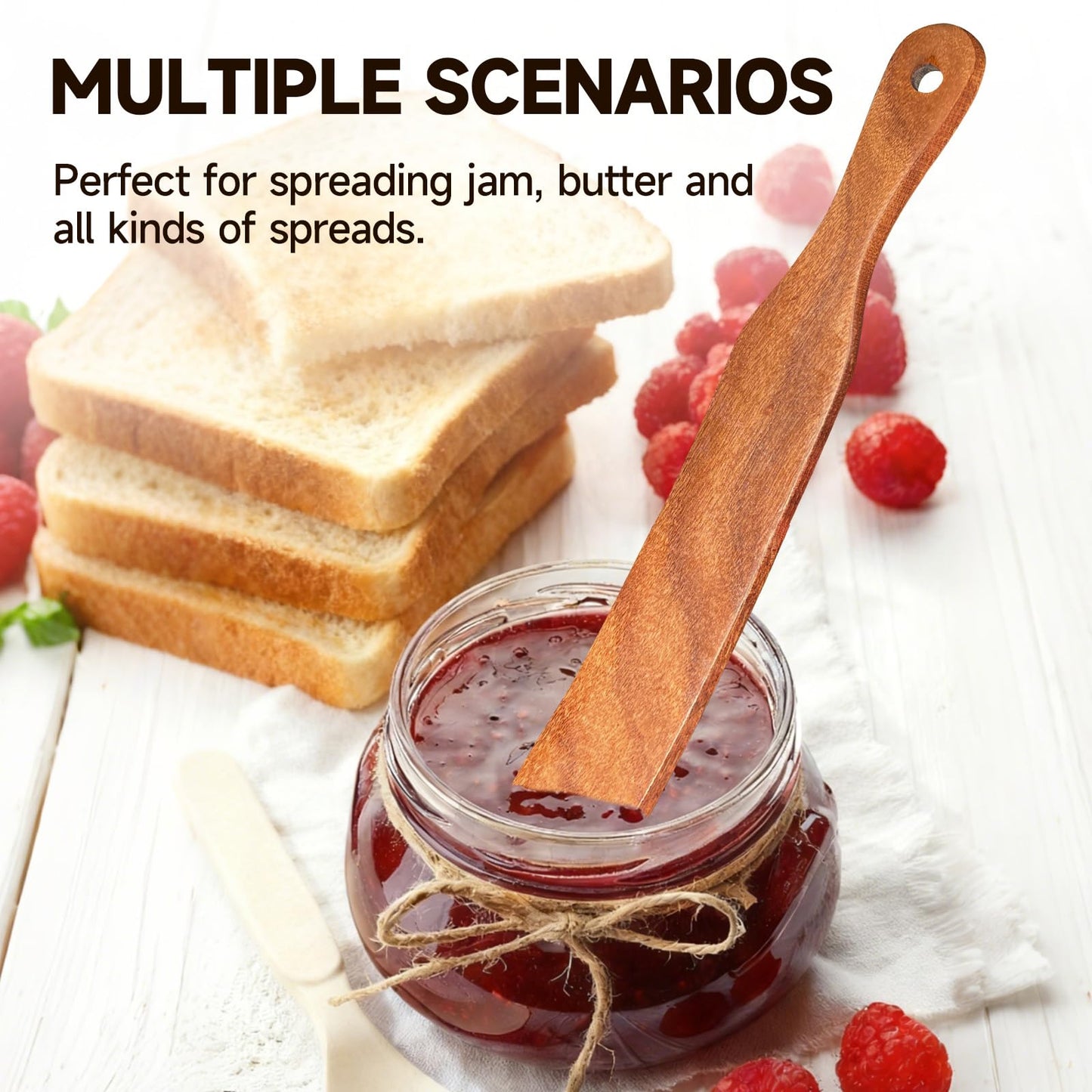 2Pcs Acacia Wood Skinny Spurtle Set - Skinny Stirring Rods for Sourdough Starter, Mixing & Scraping Dough - with Hanging Holes for Easy Storage (Natural wood color)