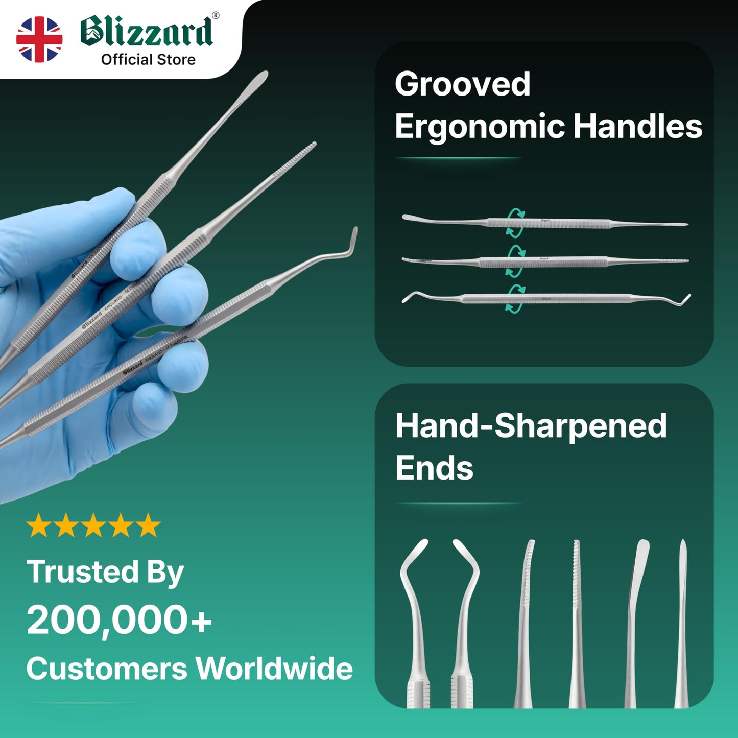 Blizzard Premium Blacks File Foot Care Pedicure Kit – 3-Piece Ingrown Toenail Kit – Double-Sided Toenail Cleaner, Nail File & Nail Lifter – Stainless Steel Podiatry Tools Professional Nail File Set