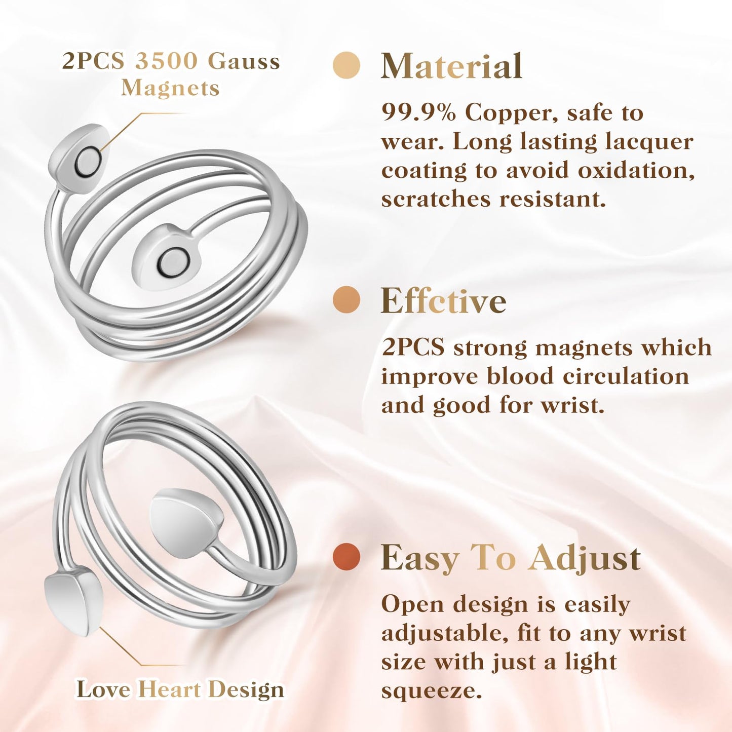 Mahnco Lymphatic Drainage Ring for Women, Magnetic Ring Adjustable Copper Ring, 100% Pure Copper Jewelry Gift