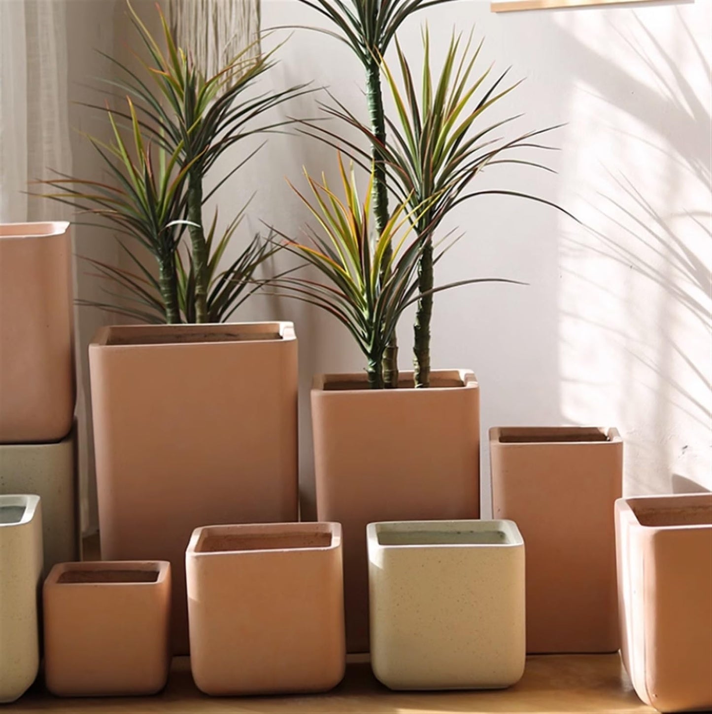 Xilin-872 Plant Pot, Flower Pots, Square, Large, Artificial Concrete, Tall Model, Green Plants and Flowers, Flower Pots, Simple, Plain Floor Decoration, Planters Flower Planters (White, Large)