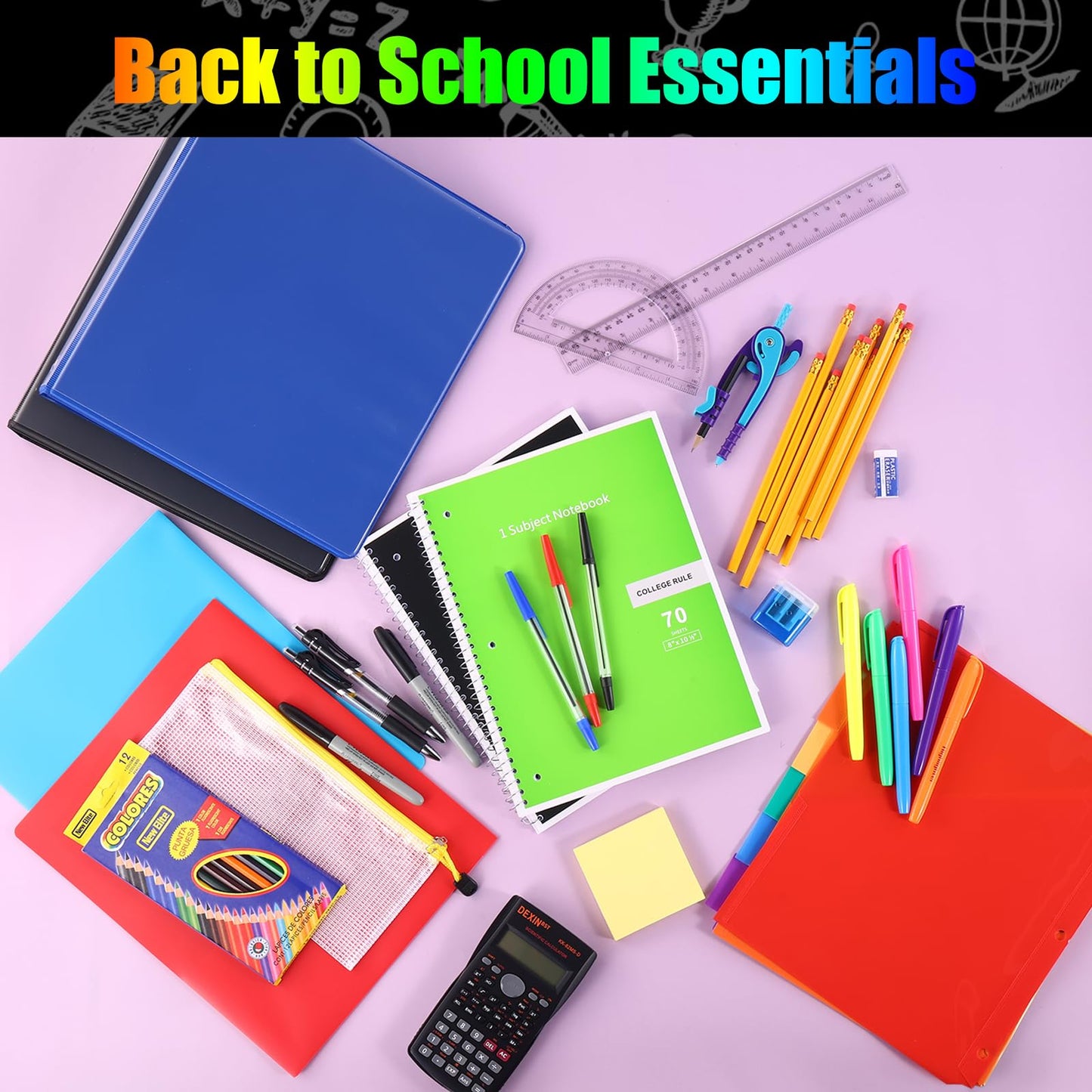 88 Pcs Back to School Supplies Kit with Backpack for High School College Students School Supply Box Essential Learning Tools Supply Box for Senior Students Teachers Includes Calculators (Pink)